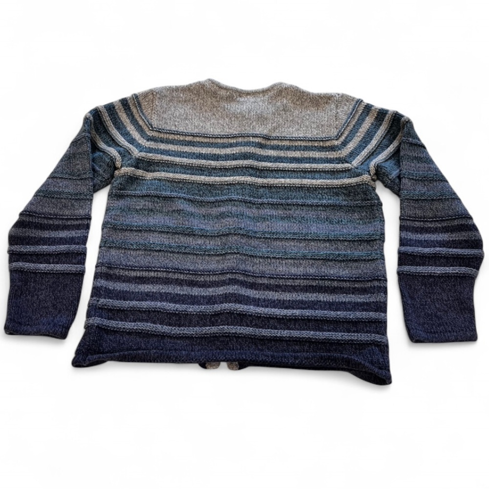 L.L. Bean striped ombré cotton knit button-front cardigan - Picture 3 of 5